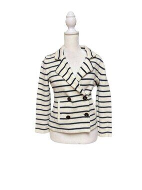 Boston Proper Striped Knit Blazer Jacket Small Nautical Cotton